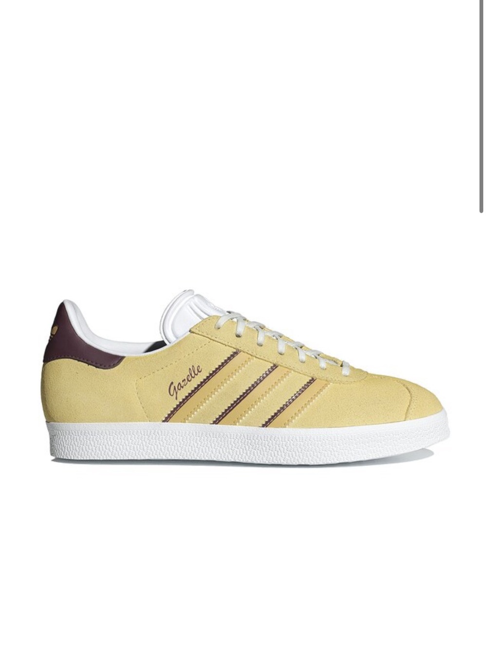 adidas Yellow Suede Sneakers with White Laces and Burgundy Accents